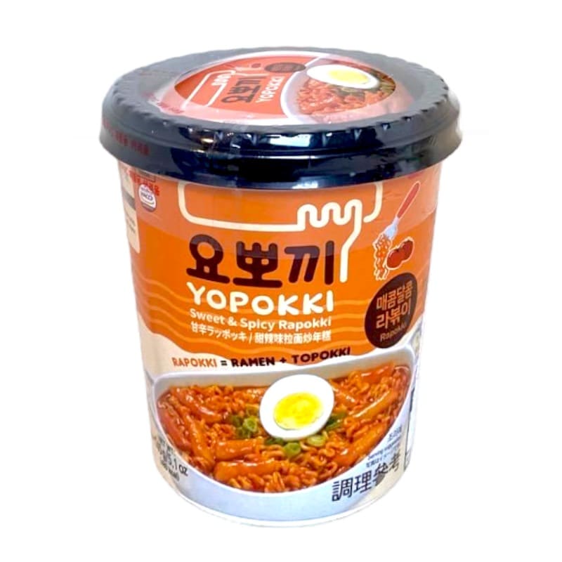 Cup Rapokki Sweet & Spicy, Korean tteokbokki rice cake and ramen - Yopokki