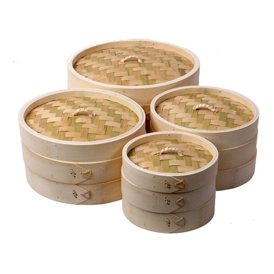 3 Tier Bamboo Steamers + Cover Multiple Sizes