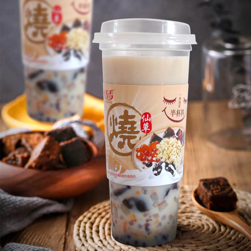 Grass Jelly Milk Tea with Coconut Gel and Red Beans