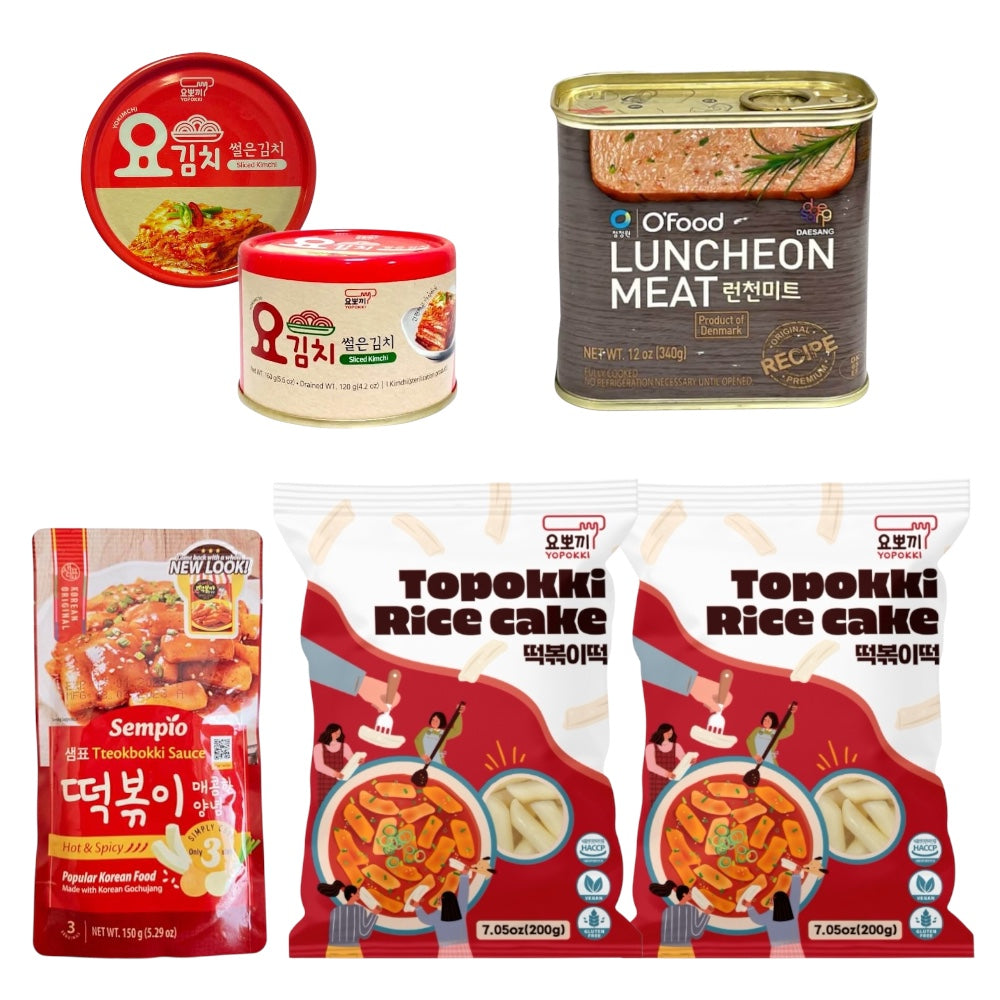 Korean Topokki Set with Sauce, Kimchi and Luncheon Ham