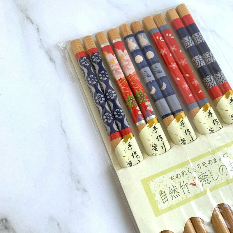 Chopsticks In Bamboo Japanese Flower (5 pairs)